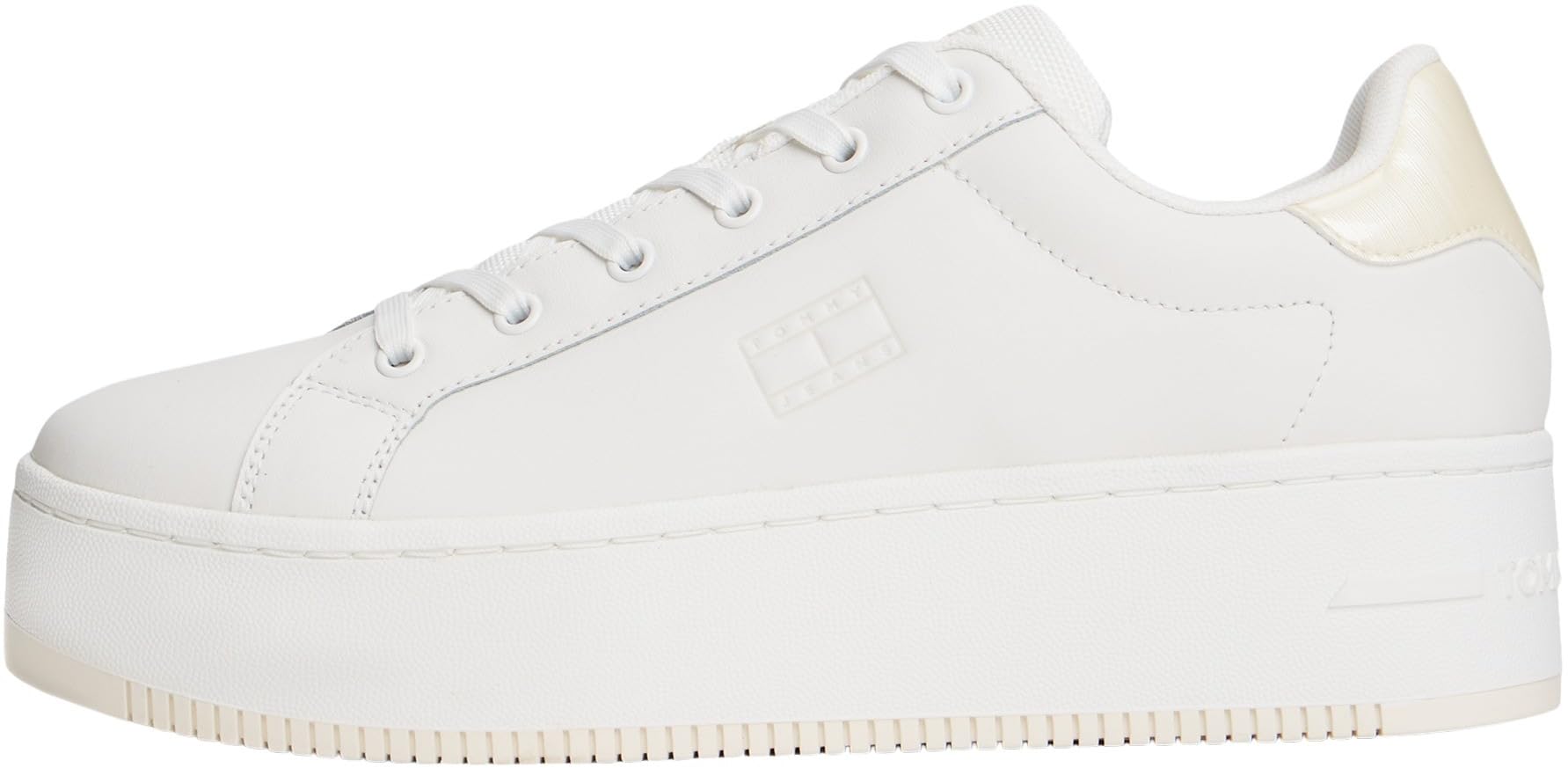 Tommy Jeans Women’s Pearlescent Flatform Trainers, White (Ecru), 6.5