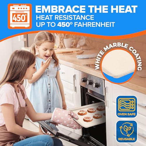 Emporio Kitchen Stackable Baking Pan Set - Nonstick White Marble Coating, Carbon Steel Bakeware Sets, PFOA, PFOS, PTFE Free, Recipe Booklet Included, Oven Safe Tray (Up To 450° F), Set of 10 - White