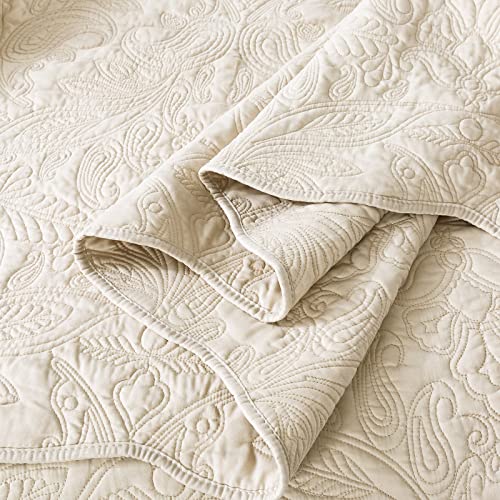 HoneiLife Quilt Set King Size - 3 Piece Embroidered Microfiber Bedspread Reversible Coverlet Lightweight Bedcover Paisley Pattern Bedding Set All Season Quilts-Khaki - Image 7