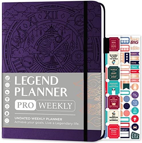 Legend Planner PRO  Deluxe Weekly & Monthly Life Planner to Increase Productivity and Hit Your Goals. Time Management Organizer Notebook  Undated  18 x 25.5cm Hardcover + Stickers  Black
