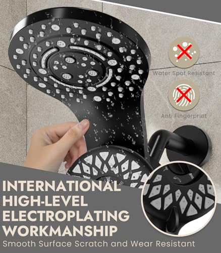 Dual Shower Heads with Handheld Spray Combo, High Pressure 2 in 1 Rainfall Shower Heads with 9 Spray Modes, Magnetic Double Showerhead-Black — view 3