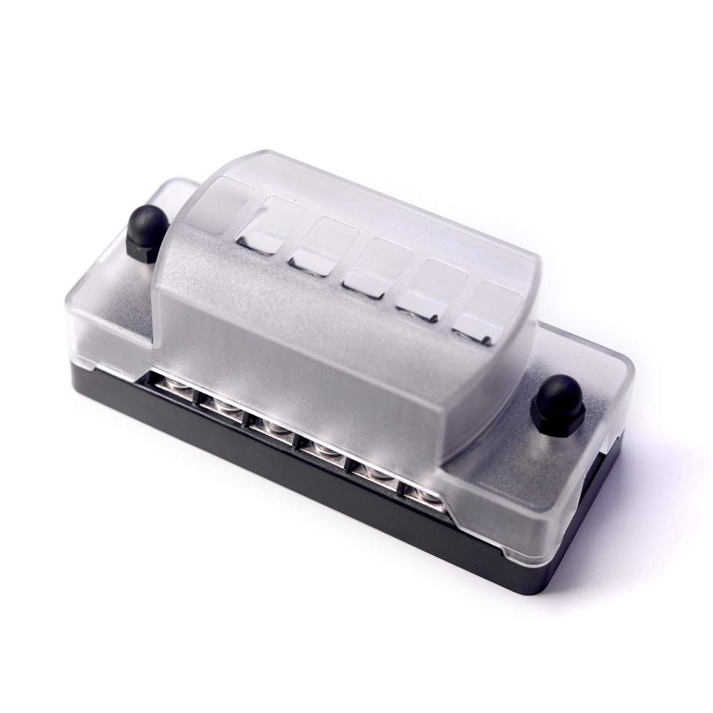 6 Circuit Fuse Block W/Negative Bus - JOYHO ATC/ATO 6-Way Fuse Box with Ground, with Negative Bus & Protection Cover, Bolt Connect Terminals, 70 pcs Stick Label, for Vehicle Car Boat Marine Auto