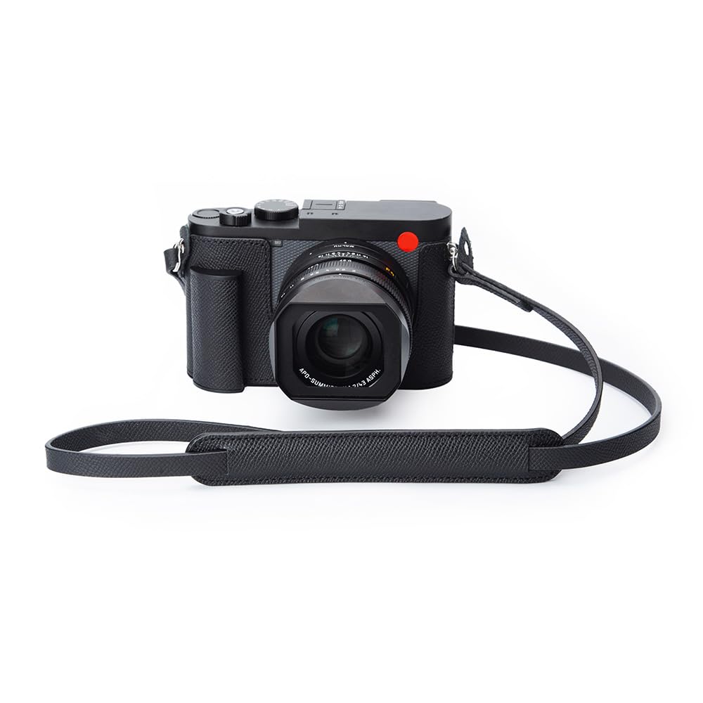 Q3 Vintage Genuine Leather Camera Case Handmade Half-Wrap Camera Protector with Aluminum Baseplate for Leica Q3 43 (Black - Black Line -Set)
