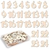 Adventskalender Zahlen Holz, Anhänger Holzzahlen 1-24 Weihnachten Countdown, für Weihnachtskalender, Geschenkanhänger, Weihnachtsdeko, mit Aufbewahrungsbox