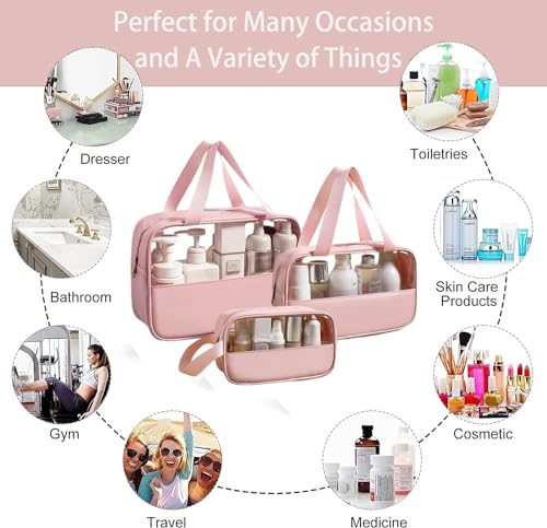 Image of Apophis Pvc Travel Makeup Pouch Set Toiletry Bag Cosmetic Organizer Bag for Women and Girls Toiletry Storage Kit Set of 3 (Pink)
