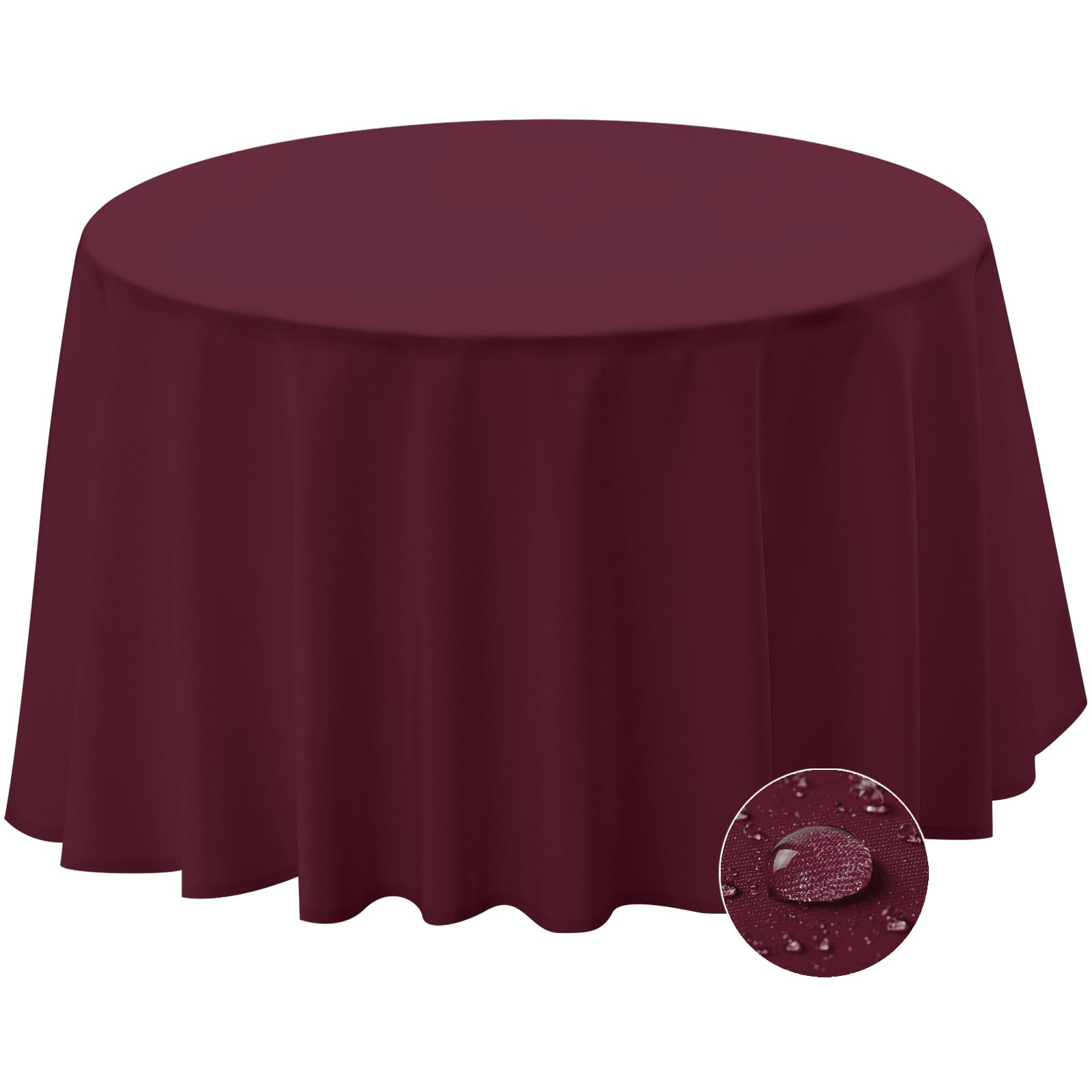 Photo 1 of BYDOLL Table Cloth 60 Inch Round Tablecloth Fits Max50 Inch Diameter Table Top,Burgundy Polyester Washable Wrinkle-Free Spillproof Tablecloth for Party Patio Cover