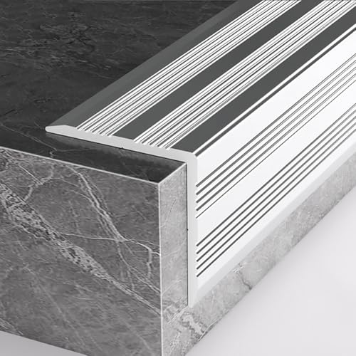 COYOUCO Profilé Nez de Marche Aluminium 90cm Imitation Acier – Bande antidérapante L en Aluminium pour Bord d'escalier intérieur extérieur,50x50mm Thick 2.1mm
