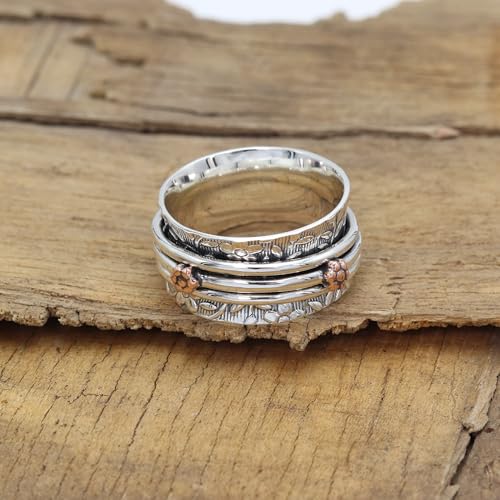 Bague spinner en argent sterling 925 massif avec gravures de fleurs ciselées - 6