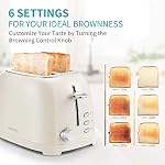 Ultrean Toaster 2 Slice with Extra-Wide Slot, Stainless Steel Toaster with Removable Crumb Tray, Small Toaster with 6 Browning Settings, Cancel, Bagel, Deforest Functions, 825 W (Cream)