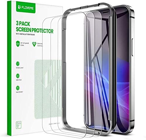 FLOVEME Compatible for iPhone 12 Pro Max Screen Protector Tempered Glass 5G 6.7 Inch, [with Installation Frame][3 Packs] Anti Scratch Case Friendly, 9H 2.5D 0.33mm