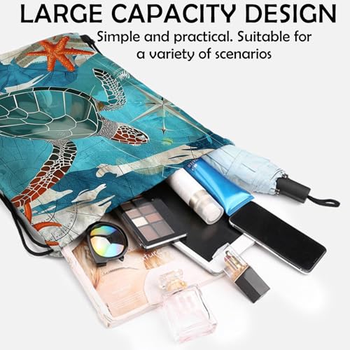 Drawstring Backpack Draw String Sports Bags for Gym Travel Beach Waterproof Cute Sackpack Men Women Aesthetic (13"×17")-Sea Turtle4