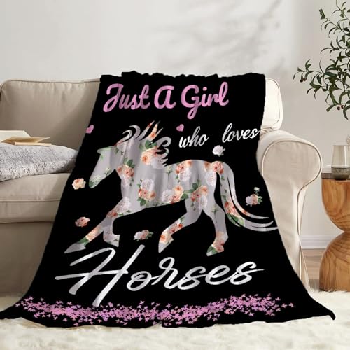 SUPERICH Just A Girl Who Loves Horses Blanket - Soft Fleece Flannel Throw for Boys & Girls, Air Conditioning, 50x40 in