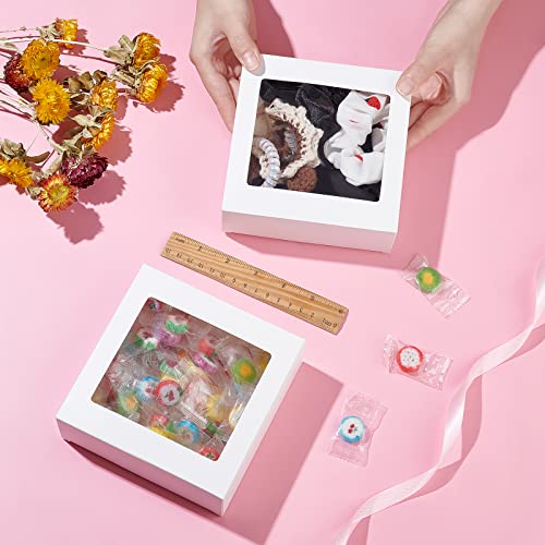 BENECREAT 16Packs 14x14x5cm Clear PVC Square Window Gift Boxes, White Kraft Paper Present Boxes for Wedding Gift Chocolates - Image 3