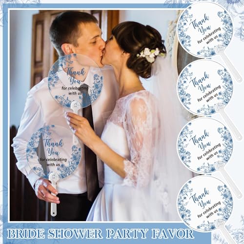Image of Geelin 50 Pcs Wedding Fans in Bulk Transparent Acrylic Blue Flower Bridal Shower Handheld Favor Fans for Guests Summer Wedding Bridesmaid Gift for Hot Outdoor Ceremony Baby Shower
