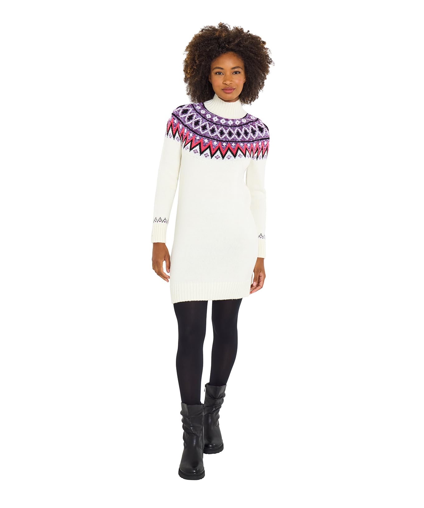 Joe Browns Women's Oversized Fairisle Knitted Dress Pullover Sweater, Beige, 18