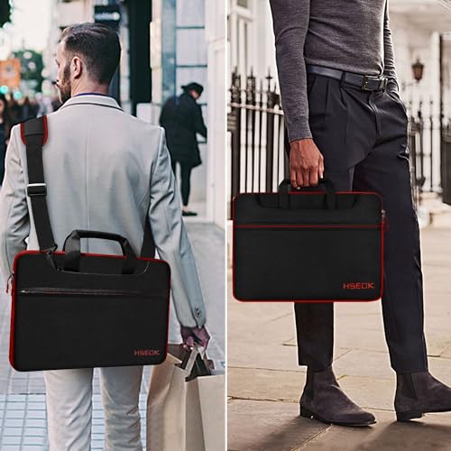 Image of Hseok Laptop Shoulder Bag 13 13.3 14 Inch Case Compatible with MacBook Pro /Neo 14 inch M5 /M4 /M3 /M2 /M1,Mac Air /pro /Neo 13 inch and Most 13 13.3 14 Notebooks,Spill-Resistant Briefcase,Black & Red