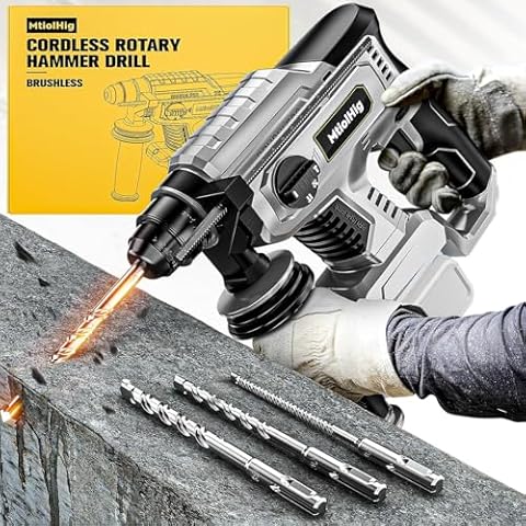 Cordless Rotary Hammer Drill for Dewalt 20V MAX Battery, Brushless SDS-Plus Hammer Drill with Safety Clutch for Concrete/Masonry, 1500 RPM, 4 Modes with 360°Auxiliary Handle, Including 4 Drill Bits Cover