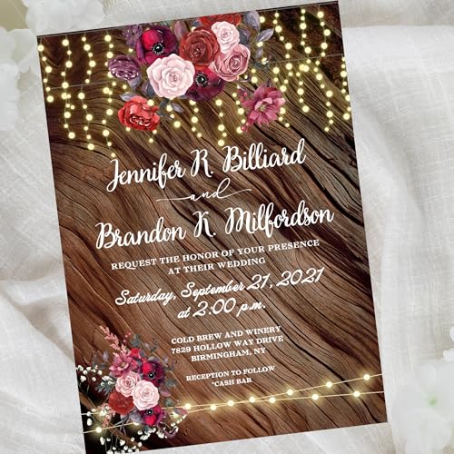 Generic Burgundy Red Wedding Invitations Marsala Customized Wood-Like Background thumb #2