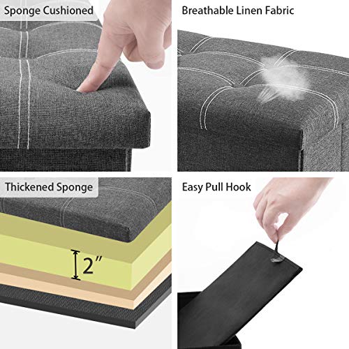 Youdesure Folding Storage Ottoman Bench For Living Room, 30 Inch Storage Bench With Padded Seat For Bedroom Hallway, Holds Up To 350Lbs, Linen Fabric Grey #TOP3