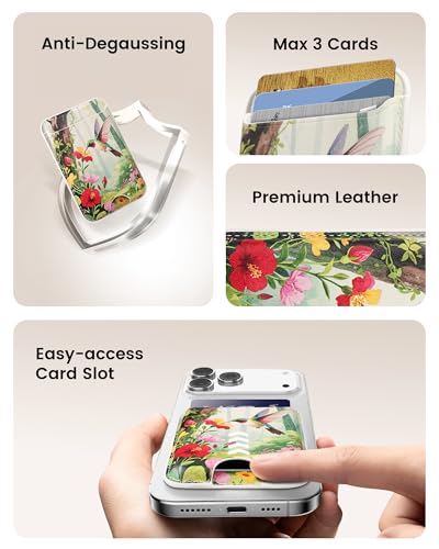 Image of Magnetic Mag-safe Wallet Cell Phone Card Holder for Phone Case with Mag-Safe, Stronger Magnetic RFID Leather Stick on Phone Wallet Compatible with iPhone 17 /16 /15 /14 /13 /12 Series,Hummingbird Color