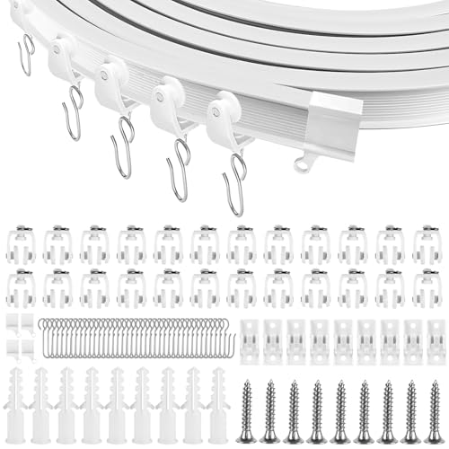 Riel de cortina, 5 metros, flexible y curvado con ruedas silenciosas para cortinas, divisores de habitaciones, caravanas y duchas