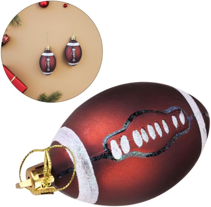 DECHOUS 12Pcs Christmas Sport Ball Ornaments: Plastic Rugby Theme Xmas Tree Hanging Decorations Football Ornament for Holiday Party Sports Theme - Image 7