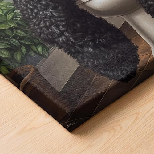 Image of Poodle Black on Toilet Wall Art Print Canvas Wrapped, Dog Bathroom Humor Decor Posters Prints for Restroom Home Picture Painting Artwork Gallery 7 (Poodle Black, 20 inchL x 16 inchW CANVAS, Wrapped Canvas)