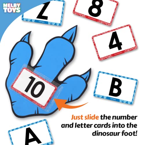 Melby Toys Dino Stomp Number & Alphabet Flash Cards I Preschool Learning Activities I Includes 26 Foam Floor Dinosaur Feet, Abc Flash Cards, Number Flash Cards & Phonics Flash Cards #TOP2