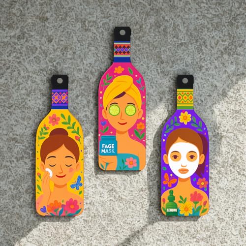 Image of GENXTRA Skin care women bottle Wooden Wall Hanging for Home Decor | Decoration Items for Home | Art Item for Office | Decorative Mdf Wall Hanging (BH3-01)