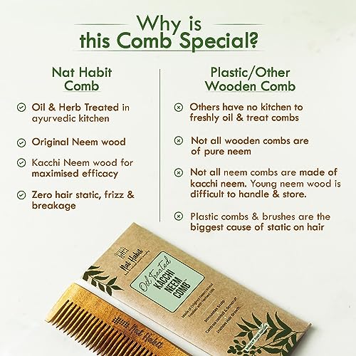 Nat Habit Kacchi Neem Wooden Pocket Comb - Soaked In 17 Herbs, Neem & Sesame Oil - Pocket-Sized & Travel-Friendly For Men & Kids Short Hair (Fine... - Image 6