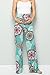 My Bump Women's Maternity Casual Bohemian Damask Palazzo Pants W/Tummy Control (Large, Mint/Magenta SK)