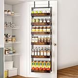 BUKFEN 6-Tier Over the Door Pantry Organizer, 2-in-1 Door Hanging or Wall Mounted Spice Rack, Heavy Duty Metal Storage Shelves with Adjustable Wooden Baskets for Kitchen Bathroom Closet