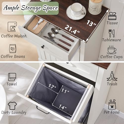 Image of IFBUY Tilt Out Laundry Hamper Cabinet, Trash Can Cabinet, Antique White