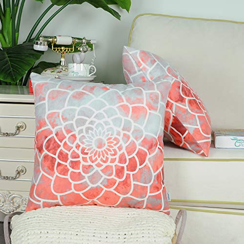 Pack Of 2 Calitime Cozy Fleece Throw Pillow Cases Covers For Couch Bed Sofa Manual Hand Painted Print Colorful Dahlia Compass 20 X 20 Inches Coral Pink #TOP3