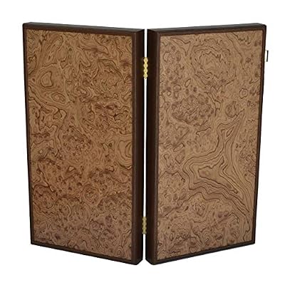 Manopoulos Walnut Burl Traditional 19 Backgammon Set - Olive Checkers