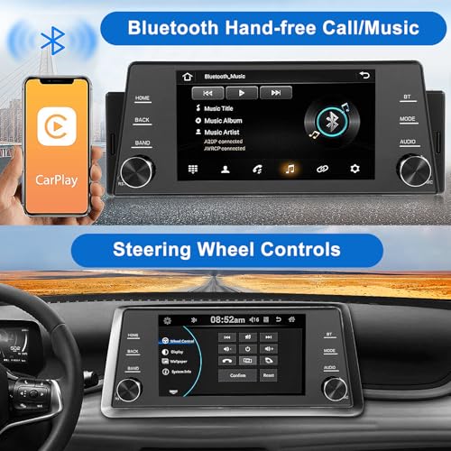 Image of Single Din Touchscree Car Stereo Wireless Apple Carplay & Android Auto, 5 Inch IPS Touch Screen Single Din Radio Head Unit with Mirror Link, EQ, Bluetooth 5.2, FM /SWC /USB
