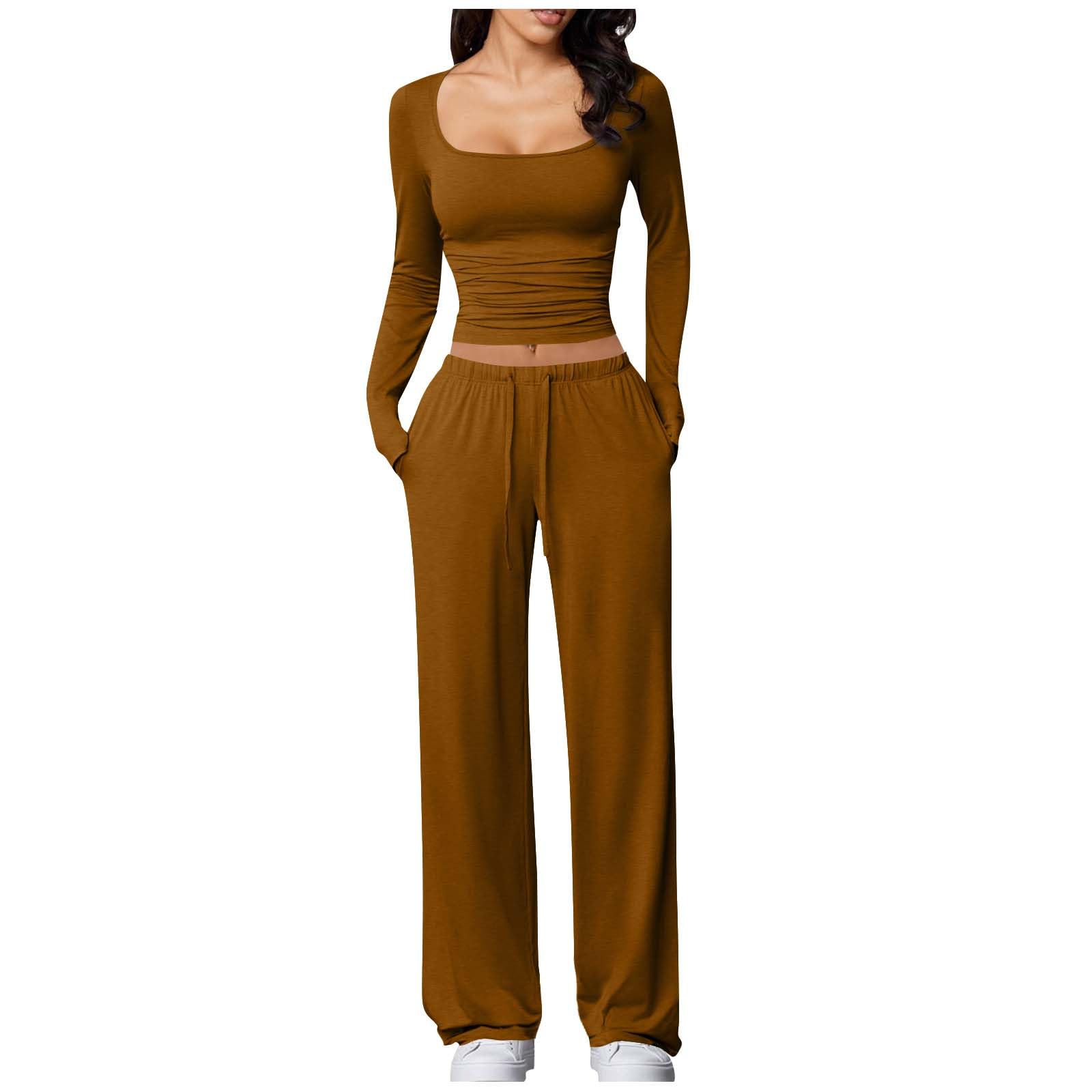 2 Piece Lounge Sets for Women Long Sleeve Wide Leg Tracksuits Casual Loungewear Two Pcs Matching Set Fall