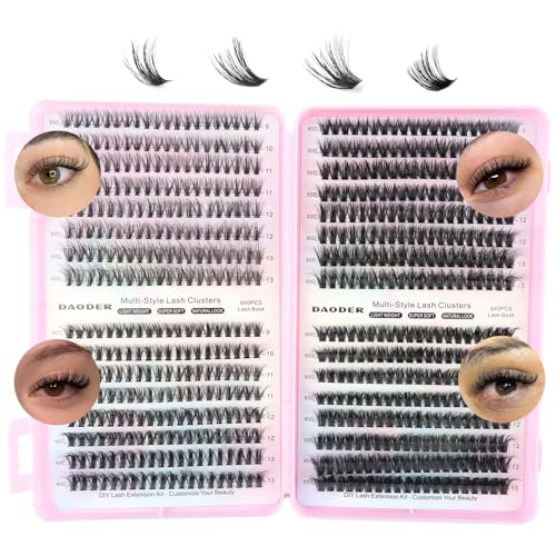 DAODER Cluster Lashes Natural Look 640pcs Wispy Lash Clusters 9-13mm Short Eyelash Extension With 30D+40D+50D+60D Mixed Lash Book D Curl Natural Lash Extension (30D+40D+50D+60D 9-13MM)