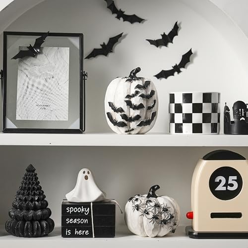 Image of FESTGLOX Black and White Pumpkins with Bats for Halloween Indoor Decor