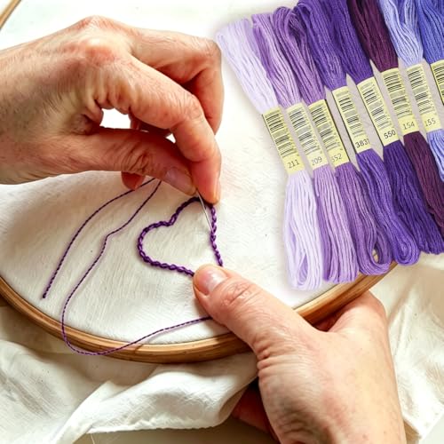 Image of 1 Box 65.6 Yards 8 Skeins 6 Ply Purple Cotton Variegated Friendship Bracelet String Cross Stitch Floss Gradient Yarn Embroidery Assorted Bulk Thread Set for Hand Sewing Making Crochet DIY