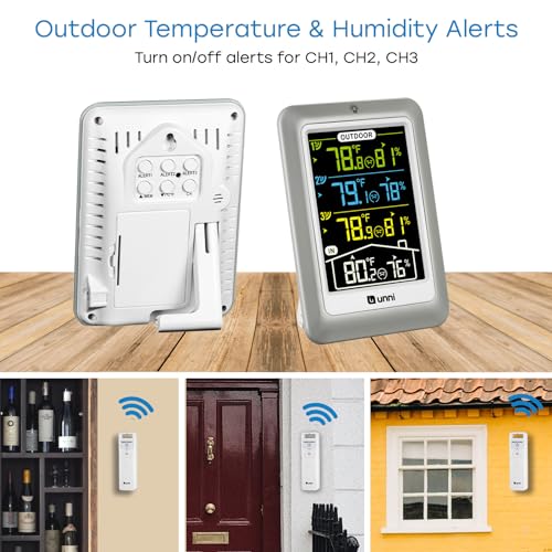 Indoor Outdoor Thermometer Wireless, 4.5 Inch Display Digital Hygrometer Thermometer Temperature Humidity Monitor with 330ft Range Sensor and Adjustable Backlight (Multi)