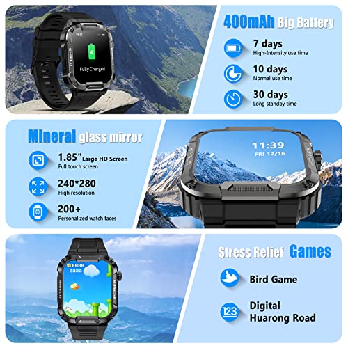 Military Smart Watch For Men With Bluetooth Call (Answer/Make) Outdoor Tactical Sports Smartwatch For Android And Iphone Ip68 Waterproof Fitness Tracker With Heart Rate/Blood Pressure/Blood Oxygen #TOP2