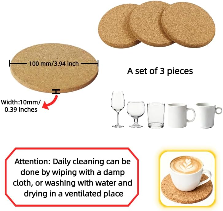 3-Pack 4" Cork Trivets for Hot Pots & Pans, Thick Heat Resistant Pads - Protect Countertops from Burns, Natural Kitchen Hot Pad, Rustic Farmhouse Decor,10mm Thick Heat Resistant Coasters