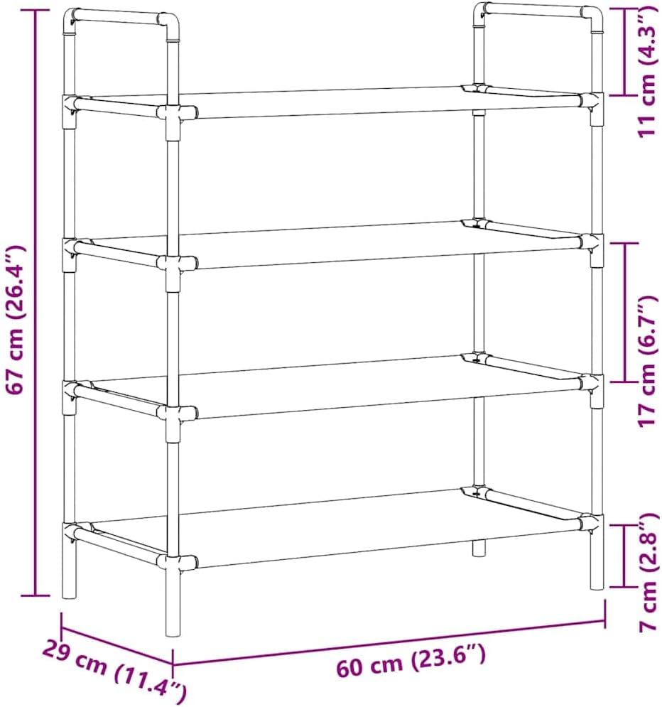 vidaXL Shoe Rack with 4 Shelves Home Indoor Household Supply Storage Wardrobe Rack Shoe Stand Organizer Furniture Metal and Non-Woven Fabric Black