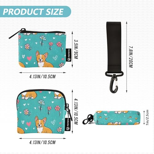 Cute Corgi with Flower Wristlet Wallet for Women, Detachable Dual Pouch Wristlet, Mini Zip Around Wallet Portable Coin Purses4