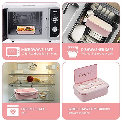 Bento Boxes For Adults, 1100 Ml Bento Lunch Box For Kids Childrens With Utensils, Insulated Lunch Bag, Durable For On-The-Go Meal, Bpa-Free And Food-Safe Materials(Pink With Bag) #TOP3