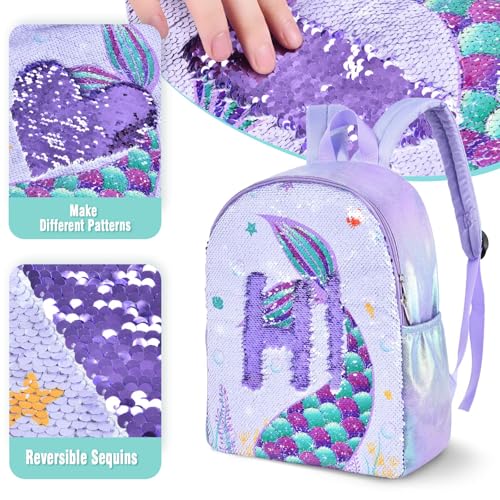 WERNNSAI Sparkly Girls Mermaid Kids Backpack - Sequins School Backpack for Kids Girls Preschool Kindergarten Elementary 15” Lightweight Travel Casual Book Bag Schoolbag2