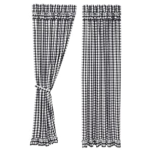 VHC Brands Annie Buffalo Ruffled Farmhouse Curtain Panels, Check, Black, 96x50, Set of 2 VHC Brands Annie Buffalo Ruffled Farmhouse Curtain Panels Check Black 96×50 Set of 2