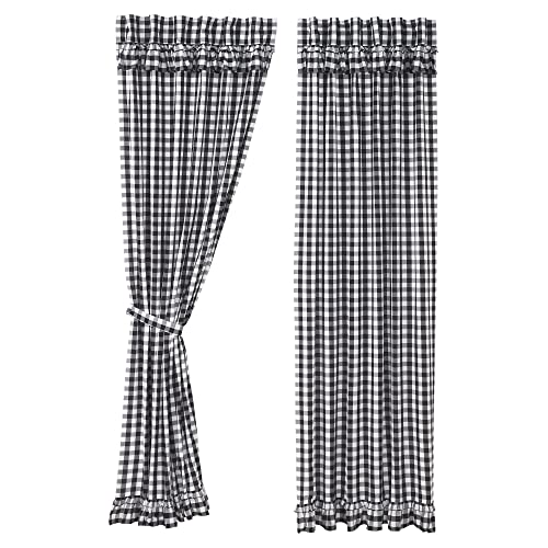 VHC-Brands-Annie-Buffalo-Ruffled-Farmhouse-Curtain-Panels-Check-Black-96×50-Set-of-2 VHC Brands Annie Buffalo Ruffled Farmhouse Curtain Panels Check Black 96×50 Set of 2