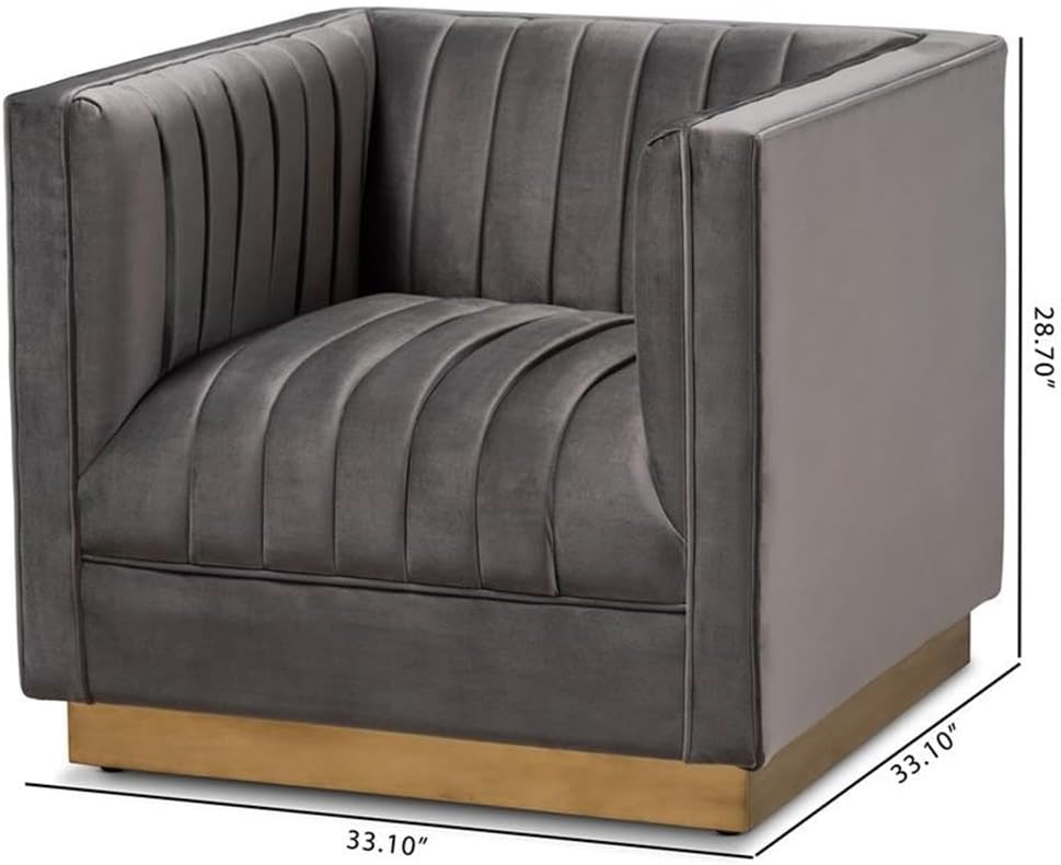 Baxton Studio Aveline Grey Velvet Gold Finished Armchair